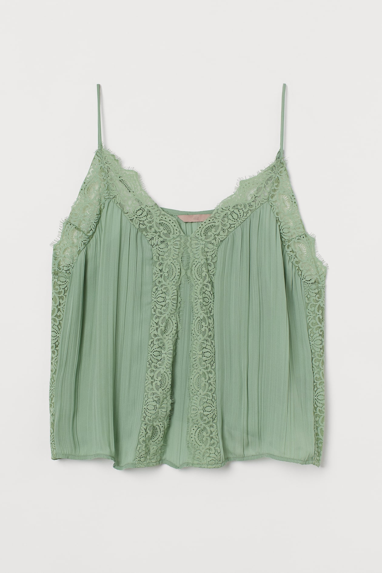 H&M+ Lace-trimmed Camisole Top - V-neck - Sleeveless - Green - Ladies ...