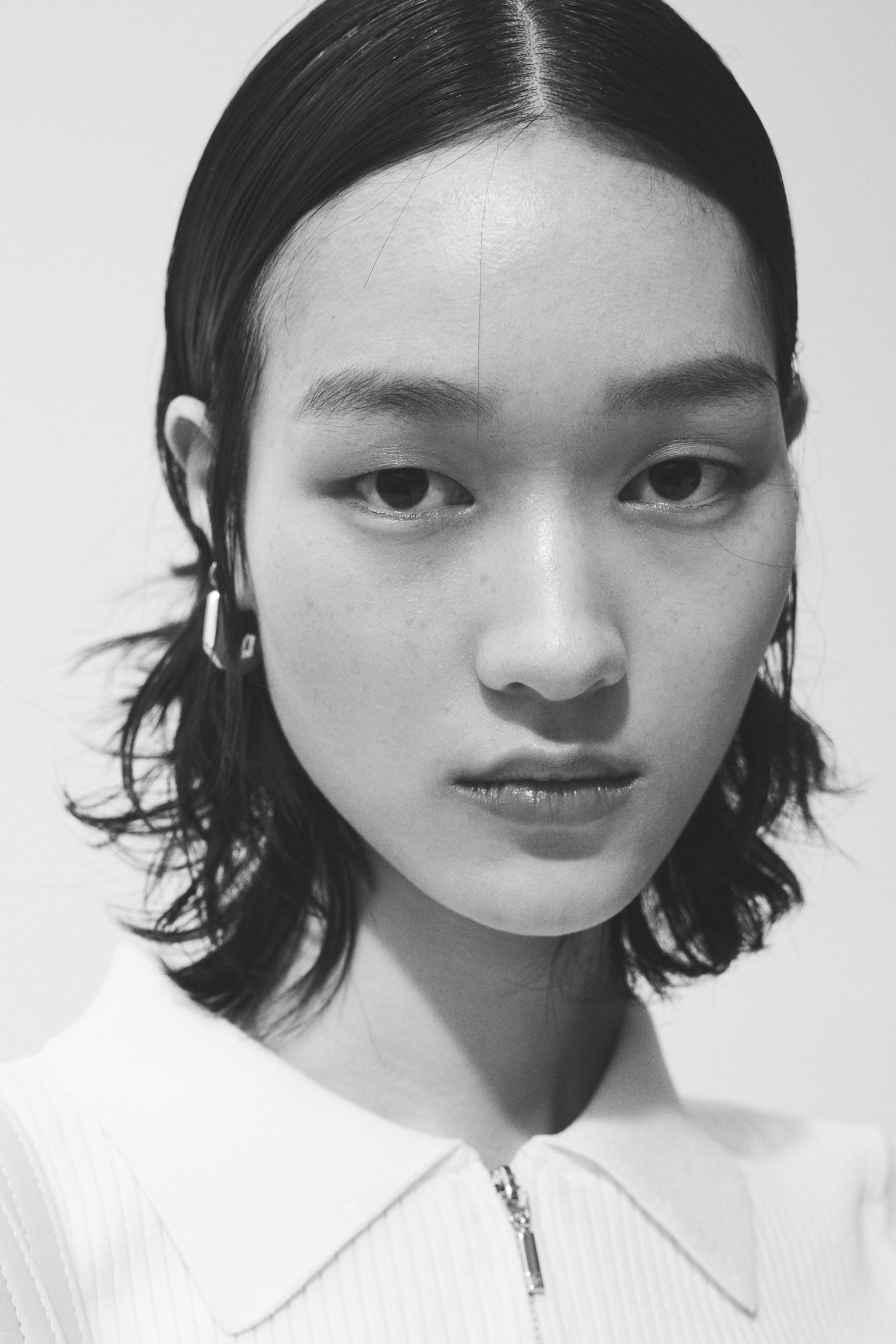 Rib-knit collared top - Cream - 5