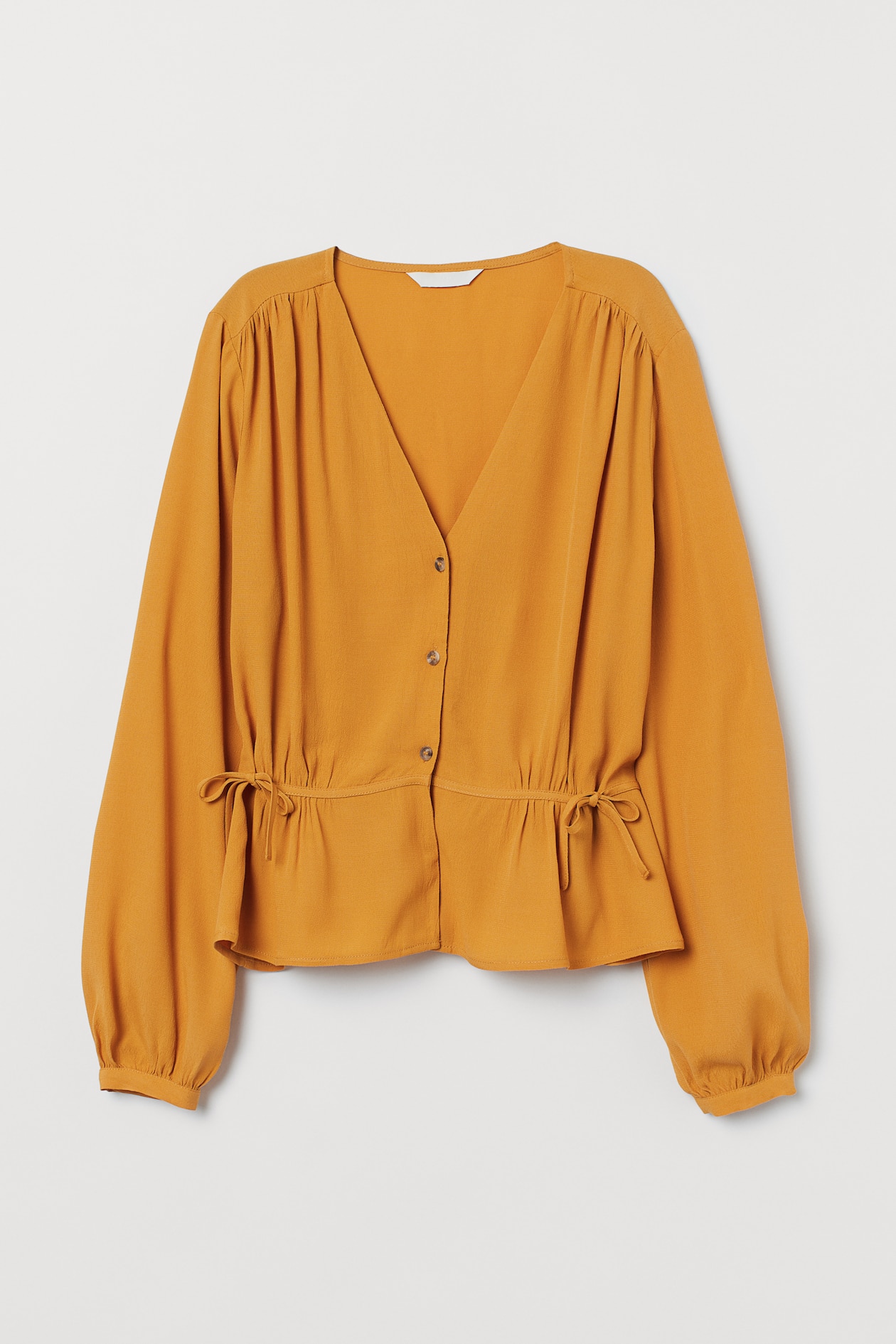 Crêped Blouse - V-neck - Long sleeve - Mustard yellow - Ladies | H&M US