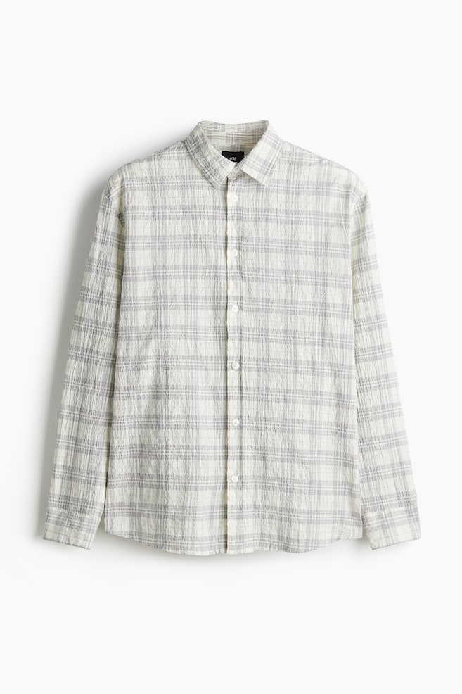 Chemise texturée ample - Crème/carreaux - 1