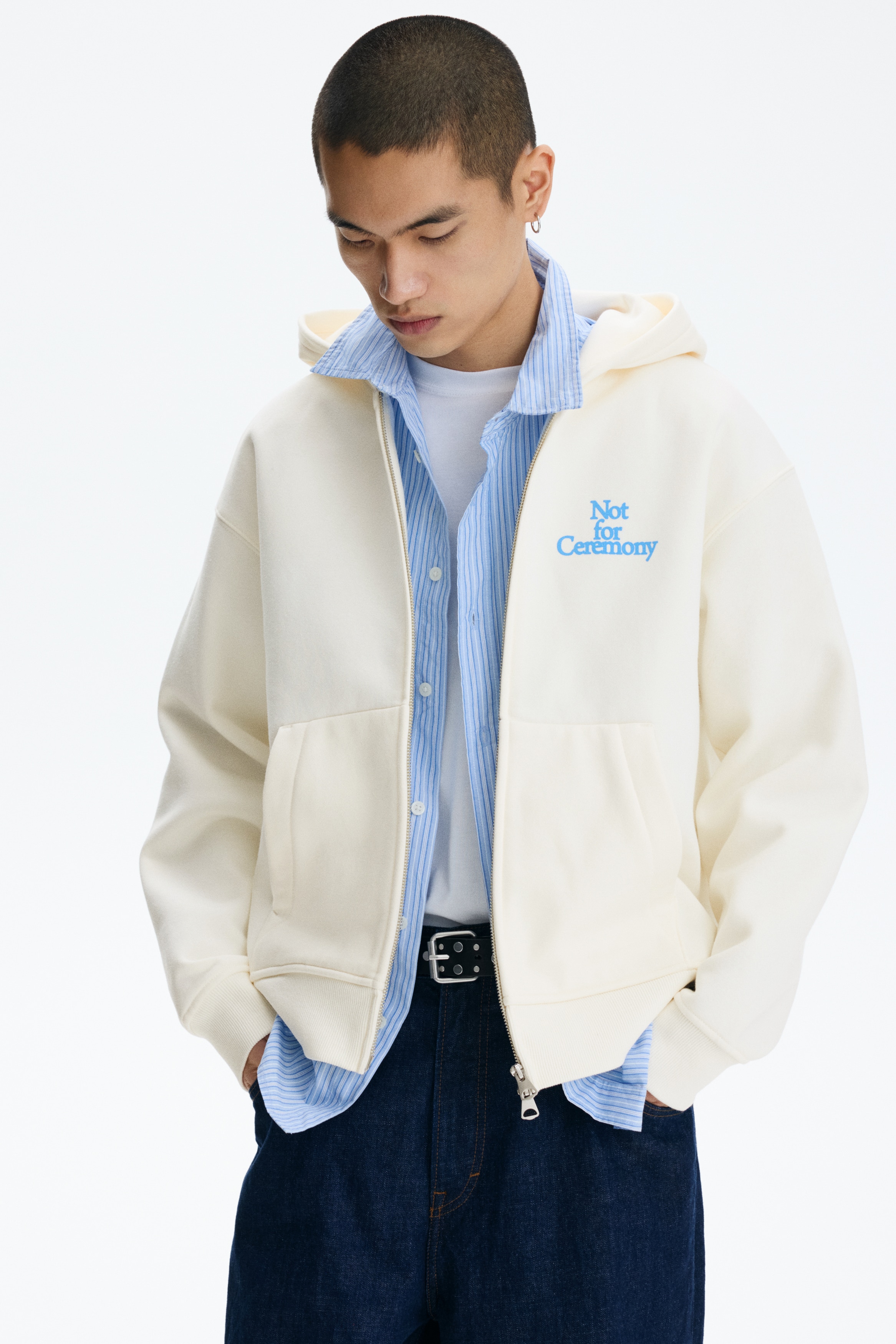 Men's White/Not for Ceremony Loose Fit Boxy zip-through hoodie | H&M