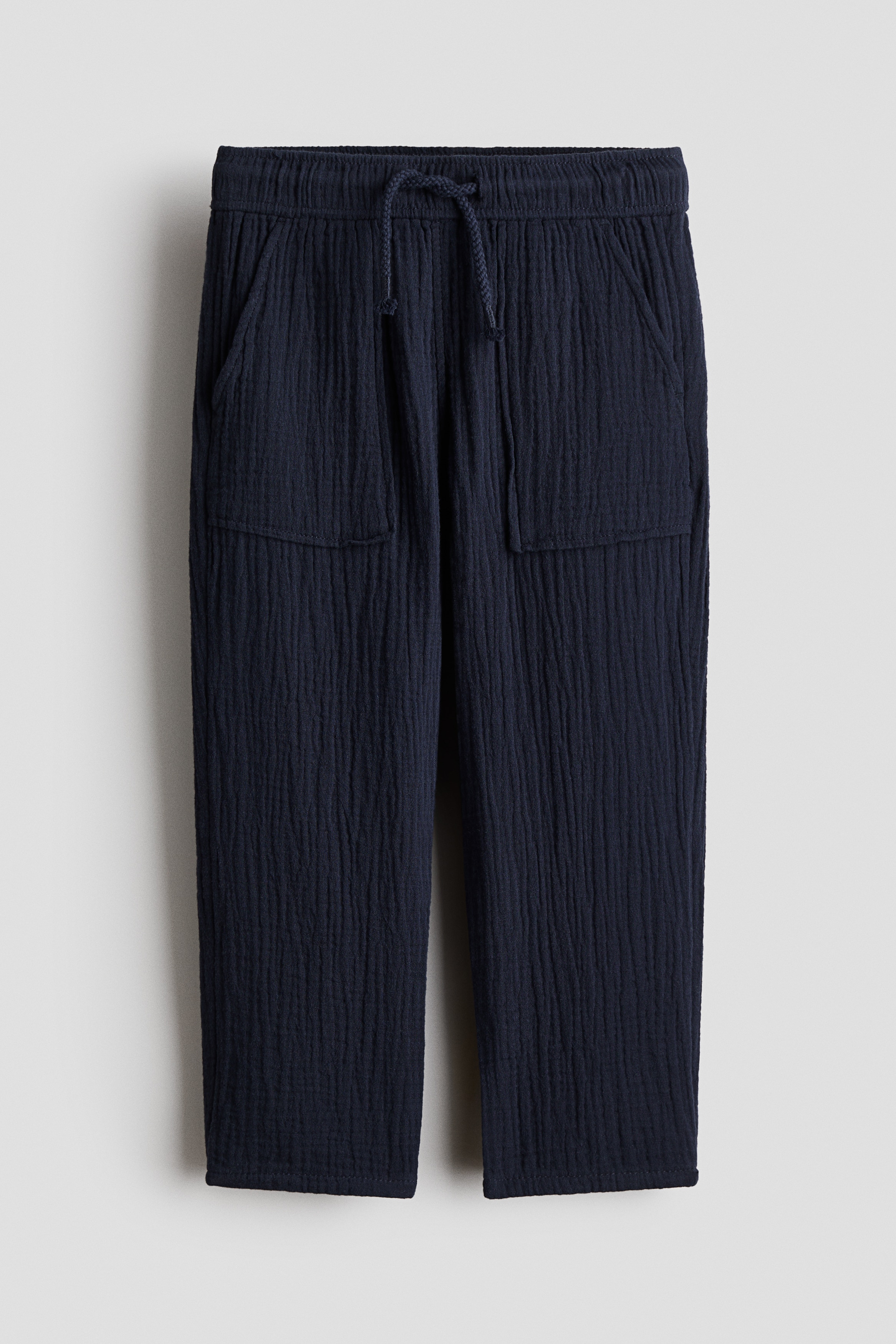 Muslin drawstring trousers - Navy blue/White/blue striped/Dark brown/Teal
