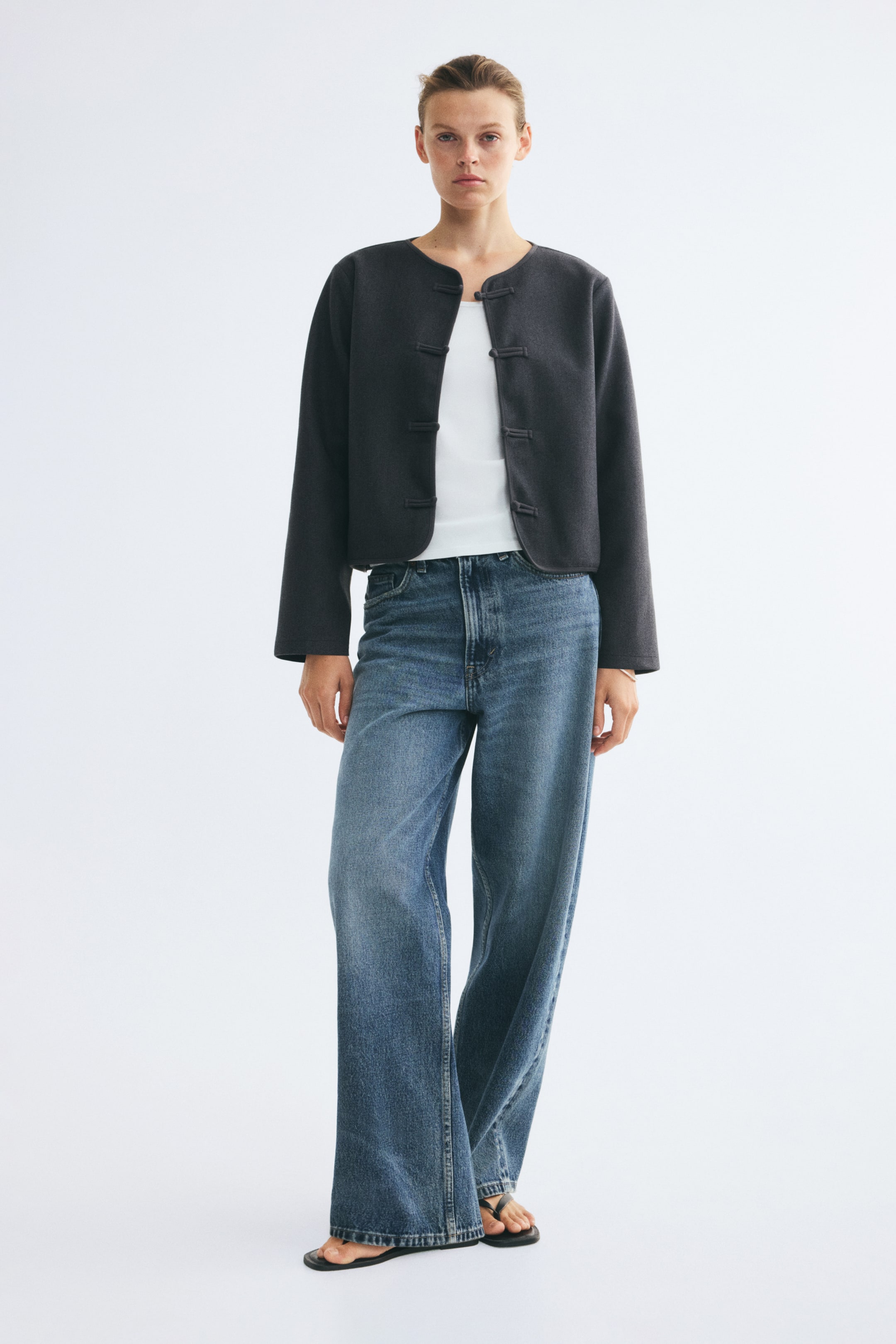 Veste brossée à boutons noués