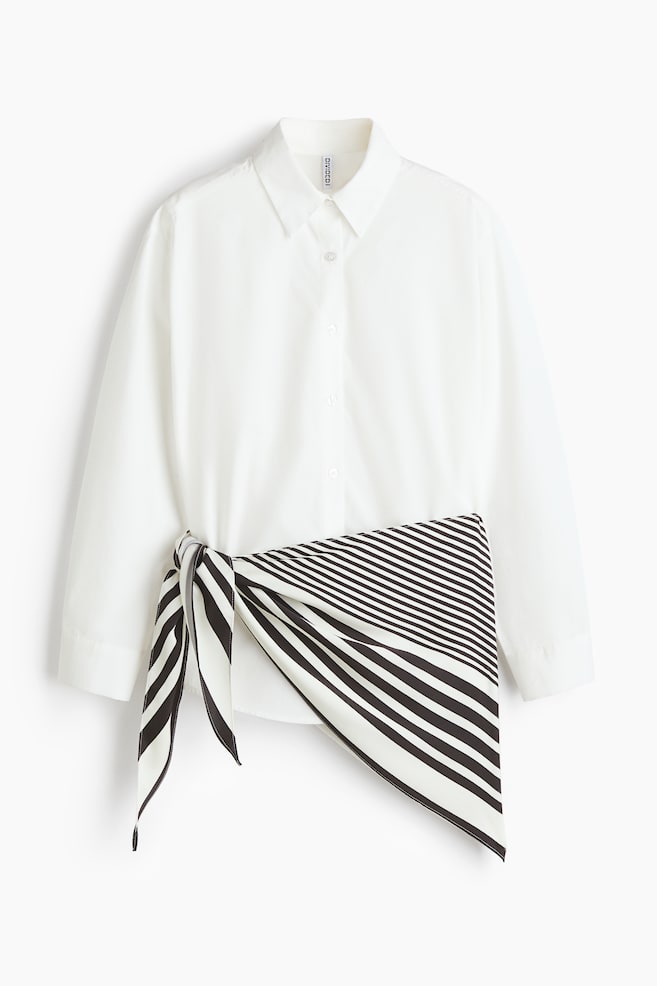 Overhemdblouse met sjaal - Wit/gestreept/Donkerbeige/krijtstrepen/Zwart/krijtstrepen - 1