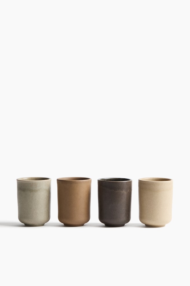 Set de 4 căni din gresie ceramică - Maro-închis/bej/Portocaliu/Roz-prăfuit/roz-pal/Albastru-prăfuit/bleumarin - 1