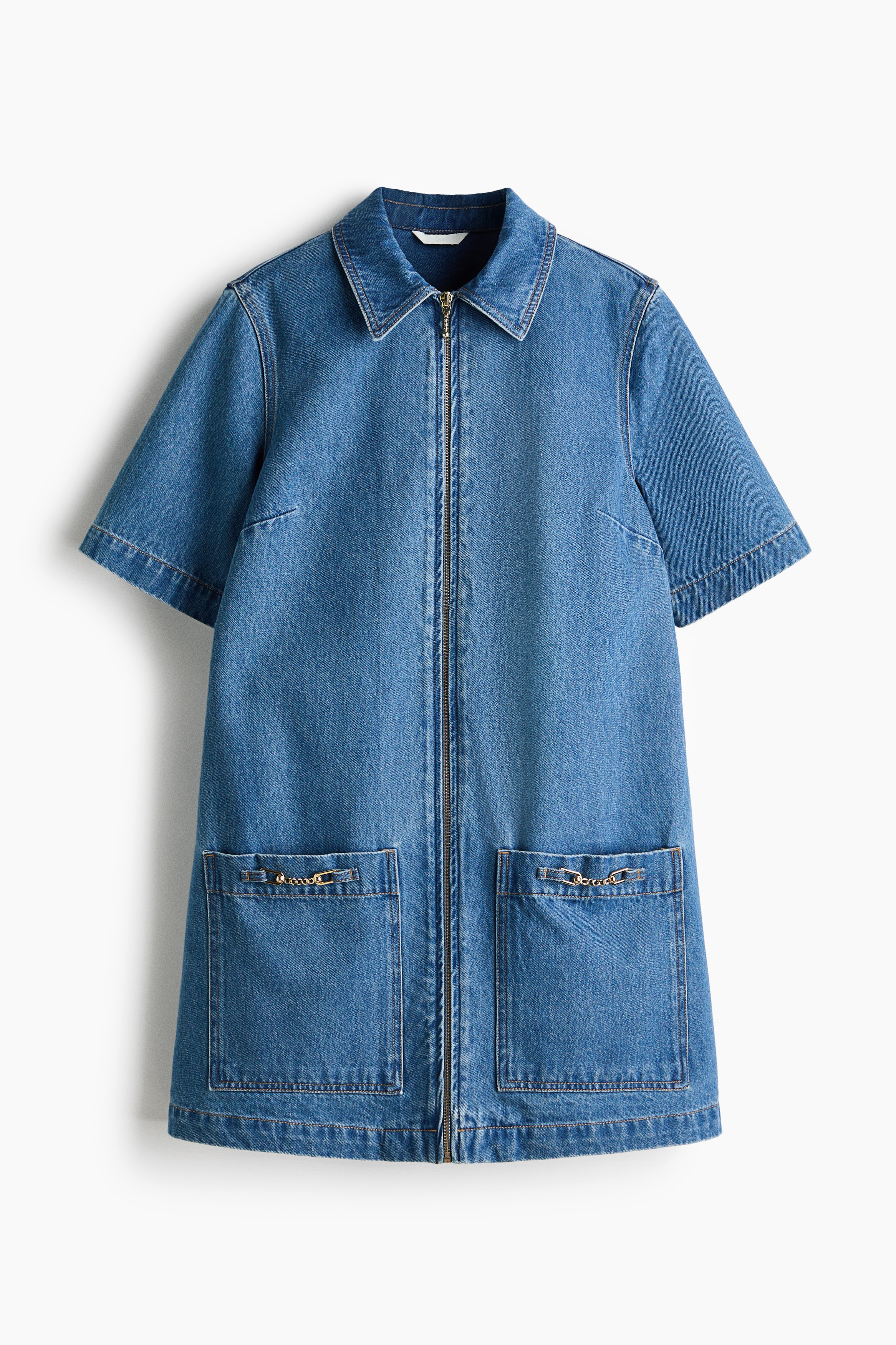 Zip-Front Denim Dress - Denim blue