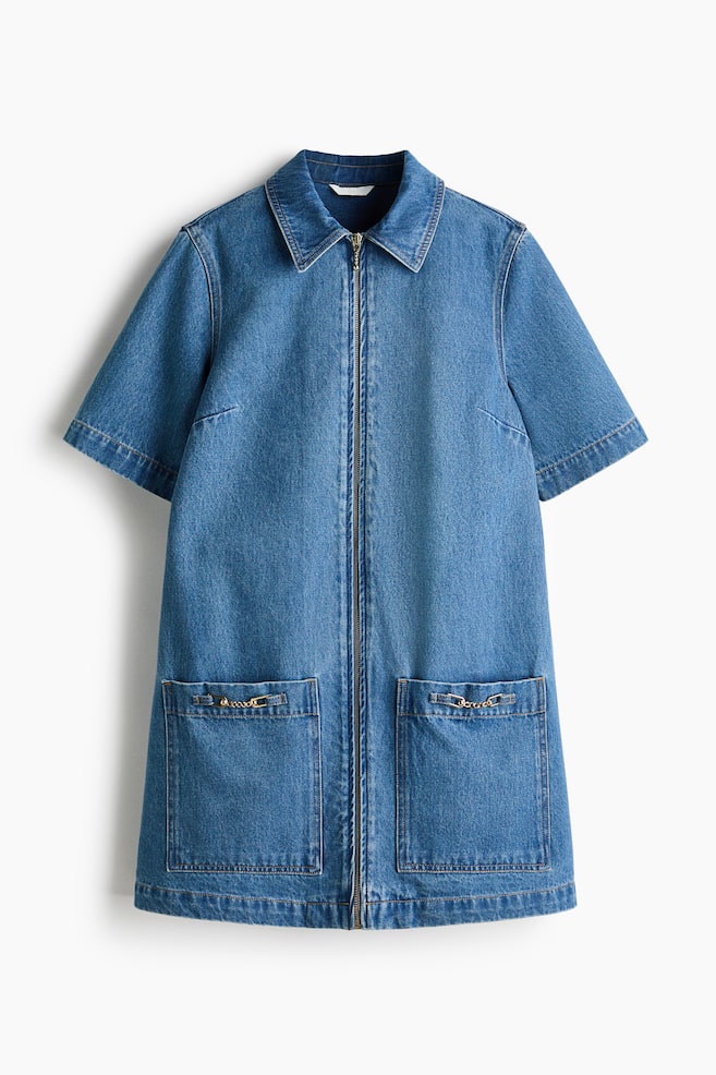 Zip-front denim dress - Denim blue - 1