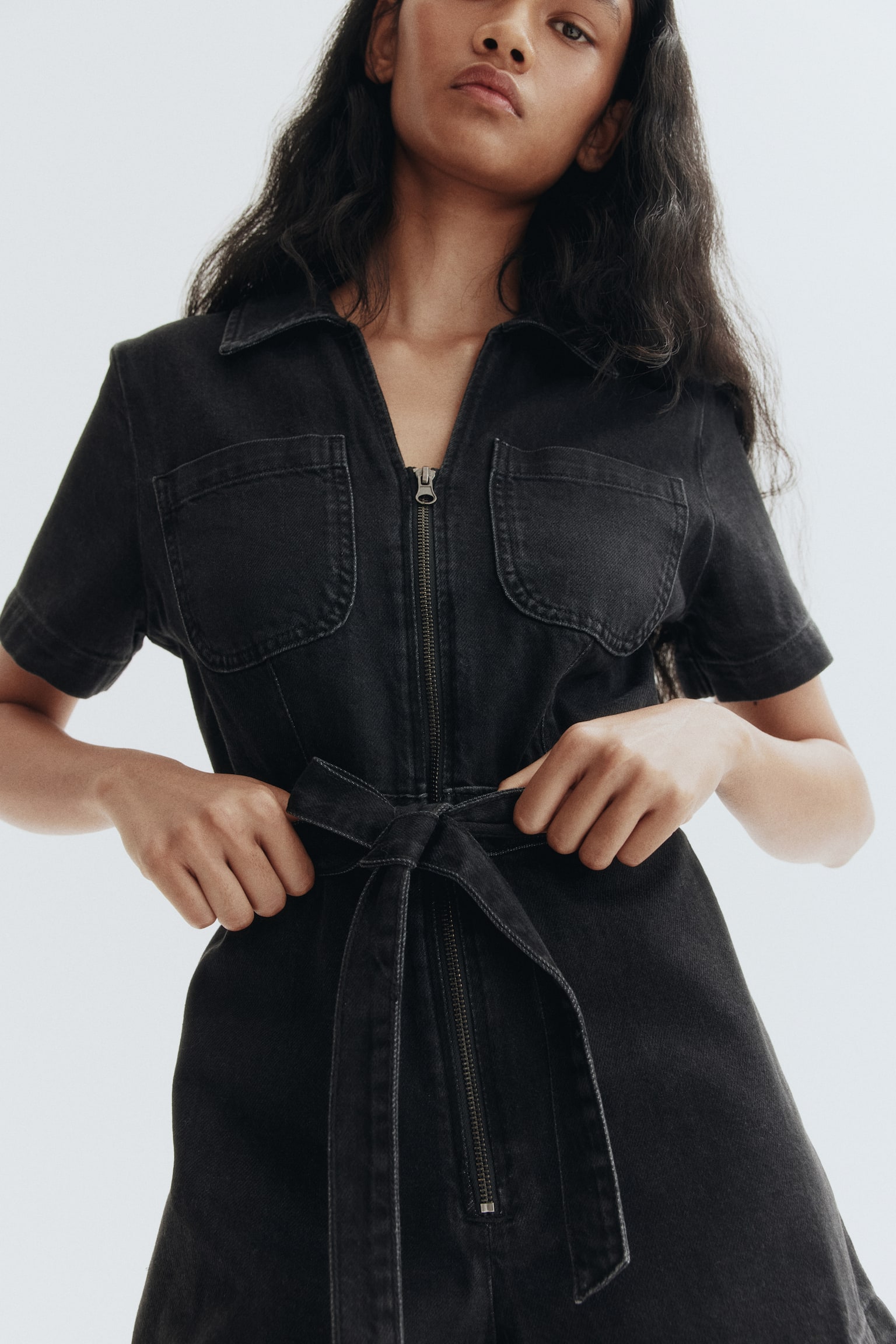 Denim playsuit - Black/Dark denim blue - 4
