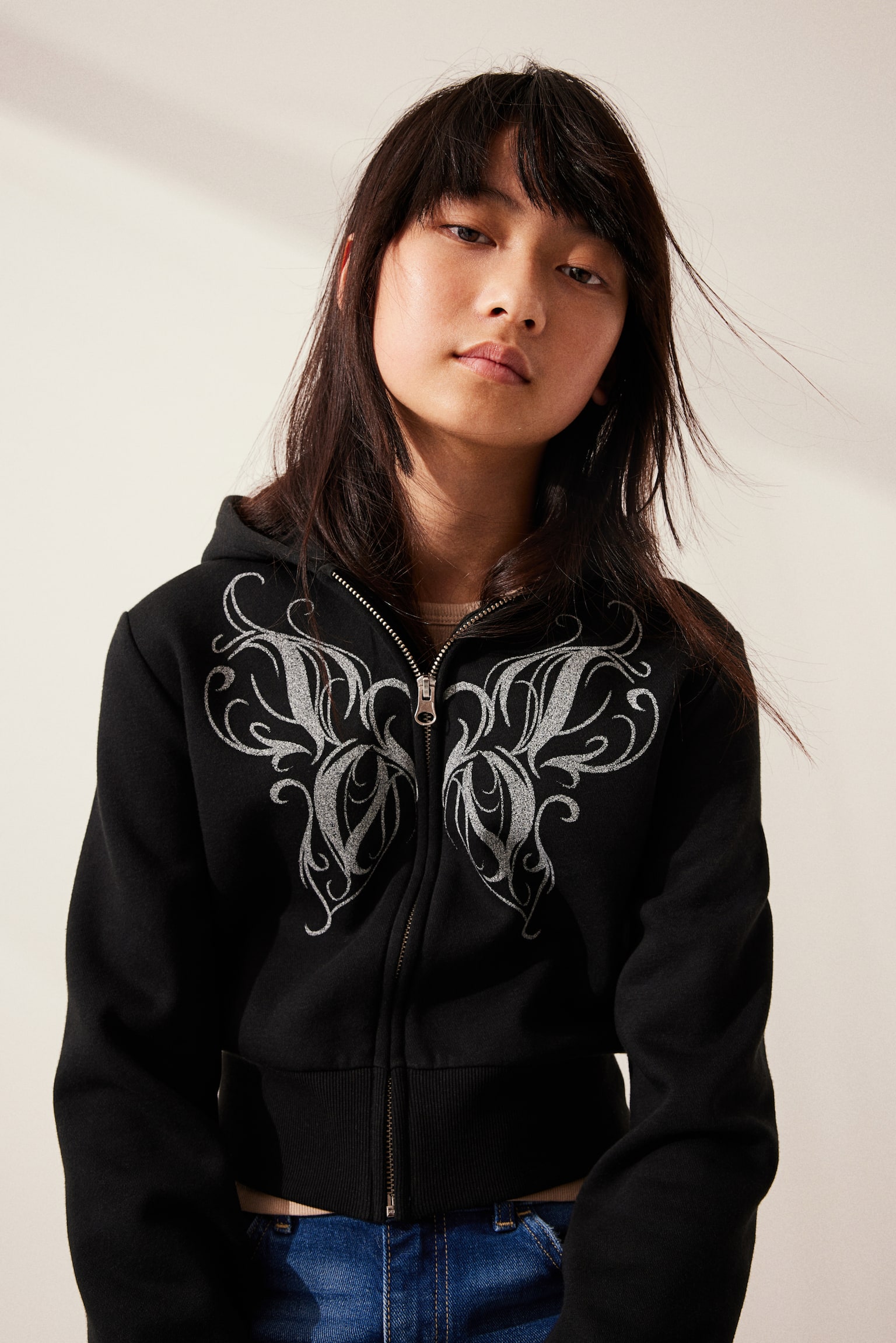 Print Zip Up Hoodie - Black/Butterfly - 2