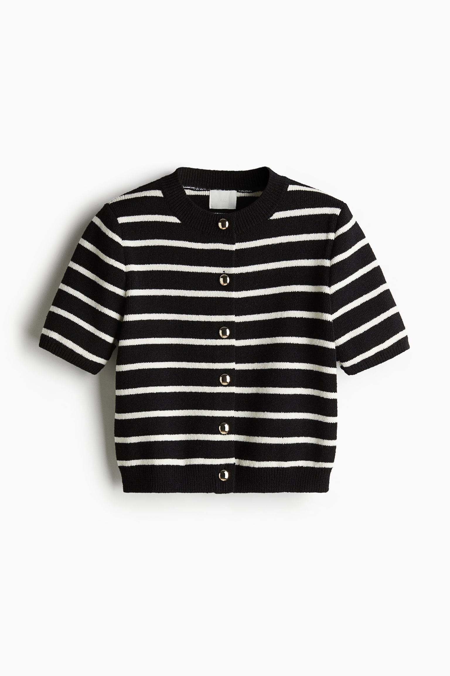 Женский кардиган H&M Short-Sleeved, цвет: Чёрный / Белый полосатый — фото 1