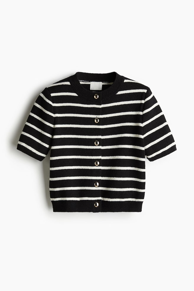 Short-Sleeved Cardigan - Black/white striped/Cream/black striped - 1