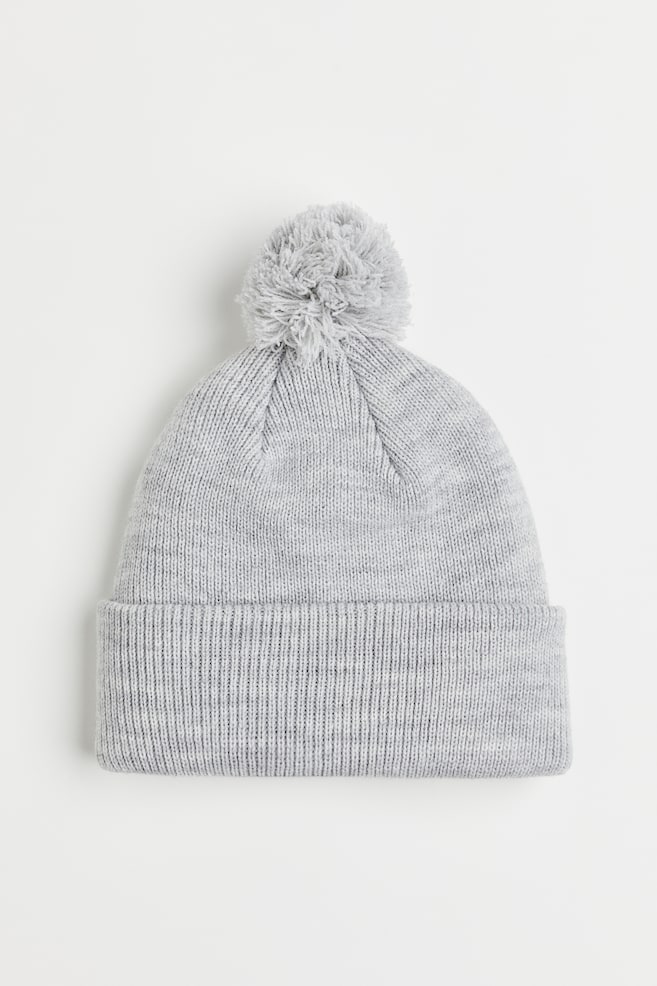 Rib-knit pompom hat - Light grey marl/Light pink/Black/White/Patterned/dc - 1