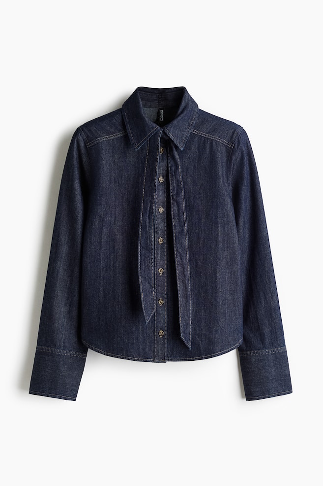 Bow-detail denim blouse - Dark denim blue - 1