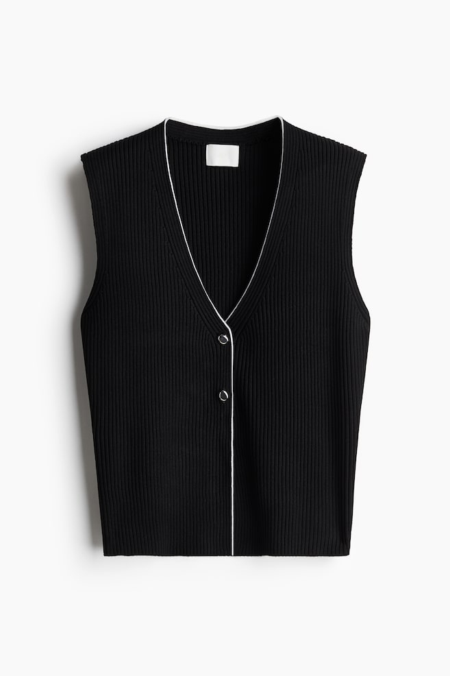 Rib-knit waistcoat - Black/White - 1