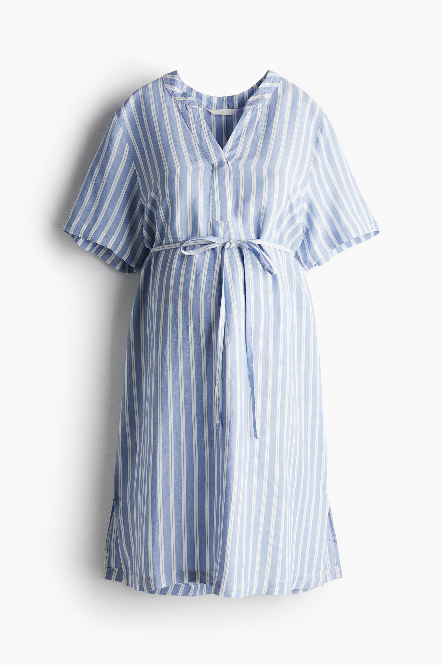 MAMA Linen Blend Tunic Dress - Blue/Stripe/White - 2