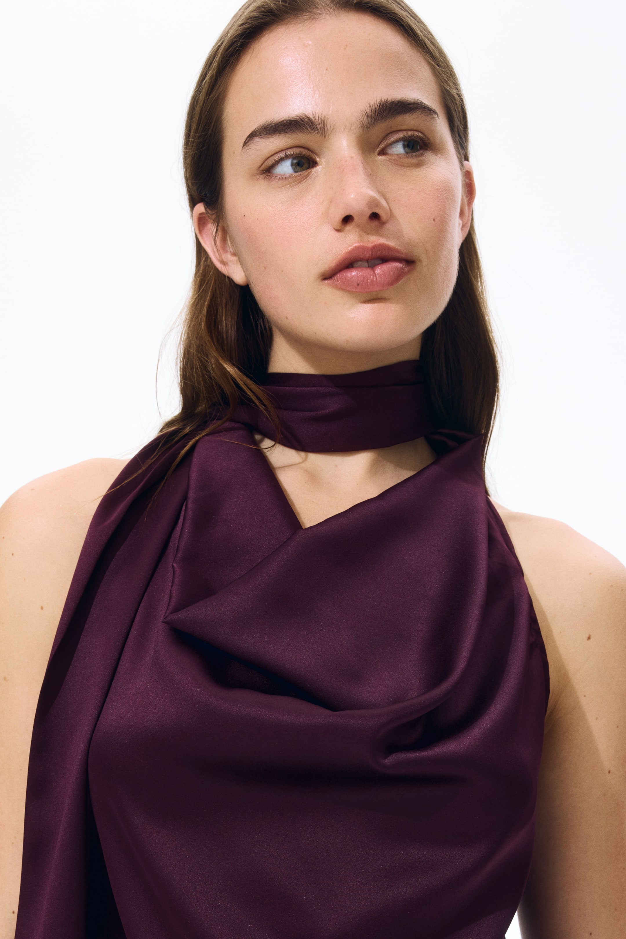 Scarf-Detail Satin Top