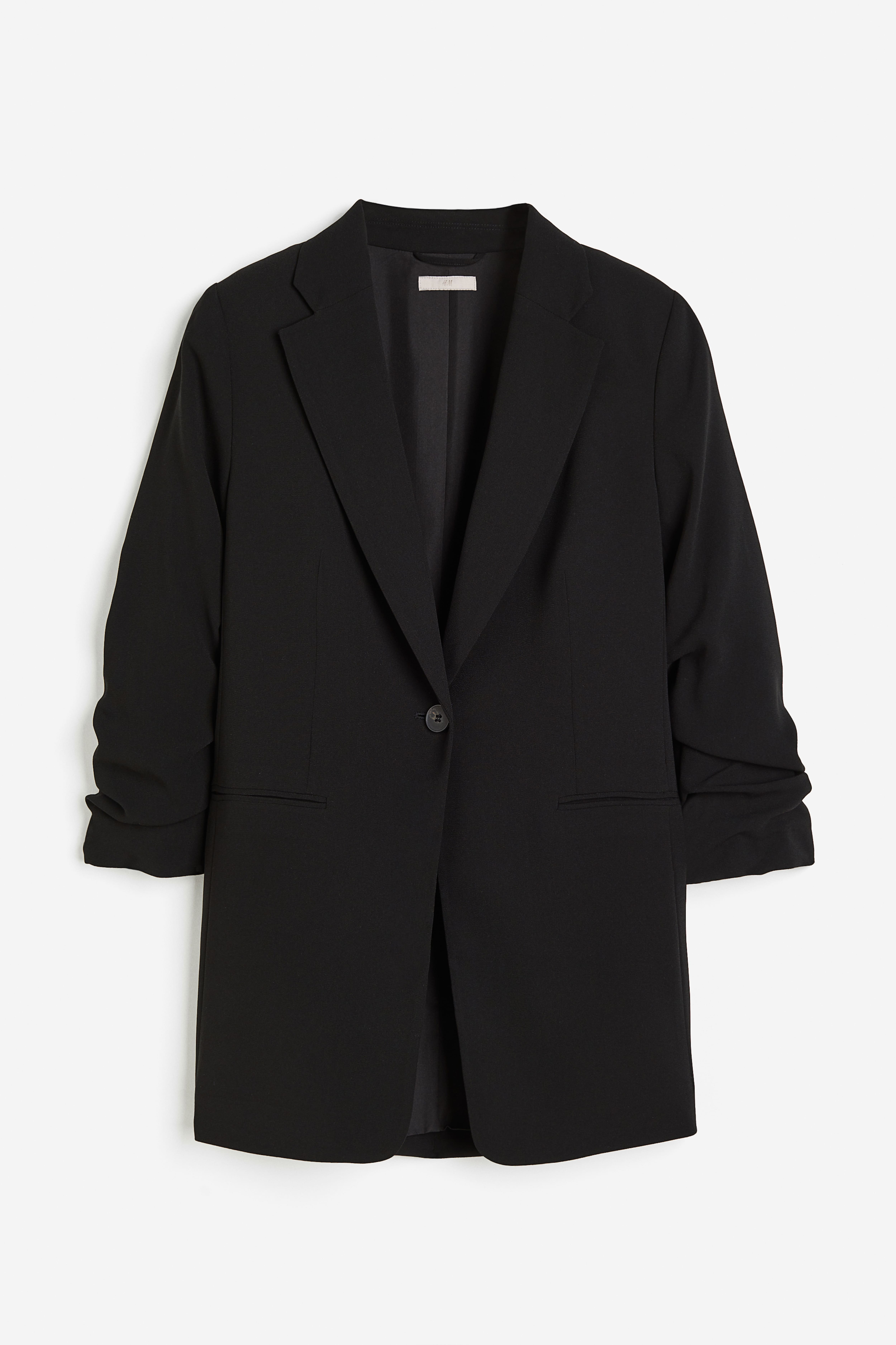 Gathered-sleeve Jacket - Long sleeve - Long - Black - Ladies | H&M US