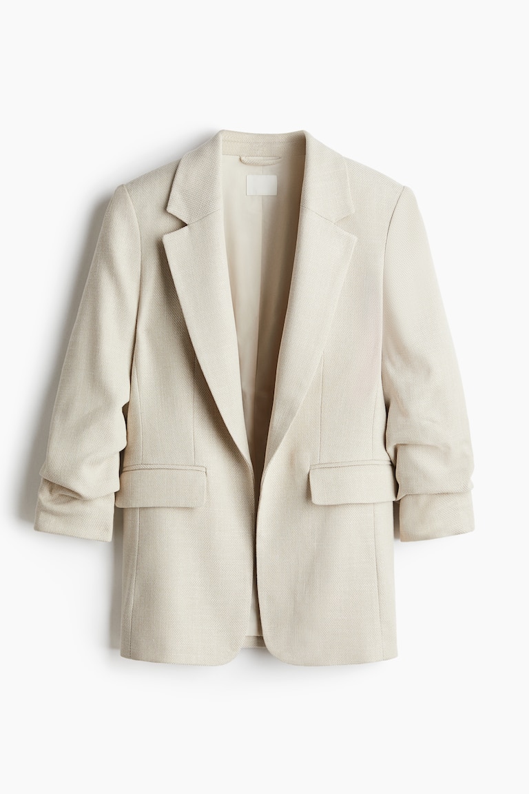 Gathered-sleeve blazer Light beige Ladies H&M GB