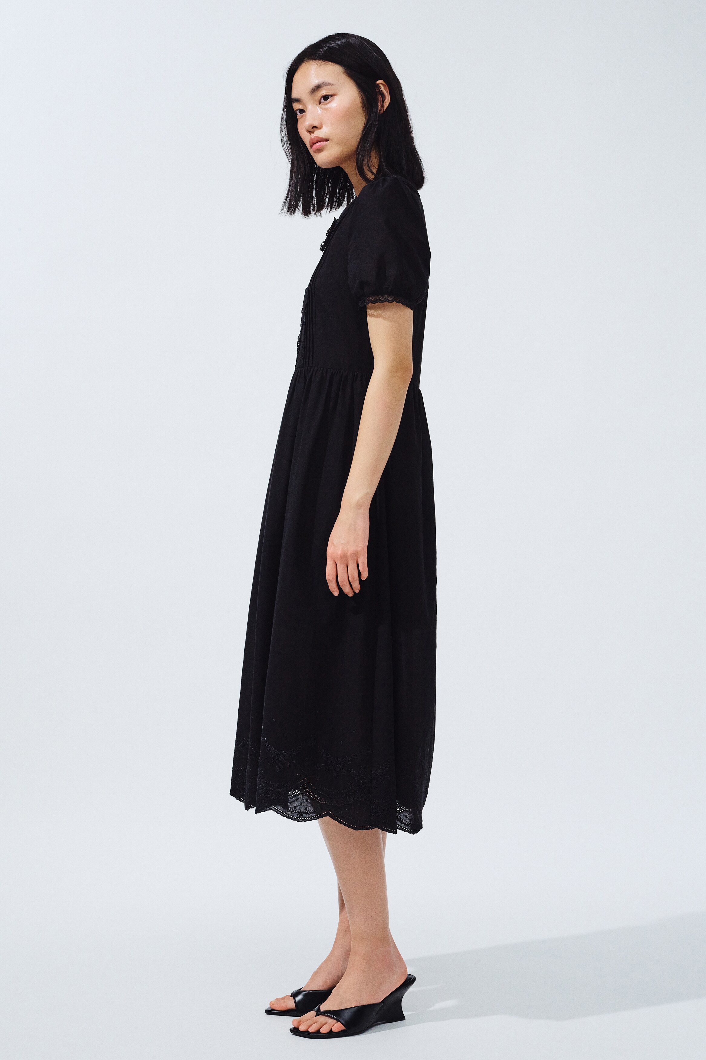 襟付きパフスリーブワンピース - ブラック - レディース | H&M JP