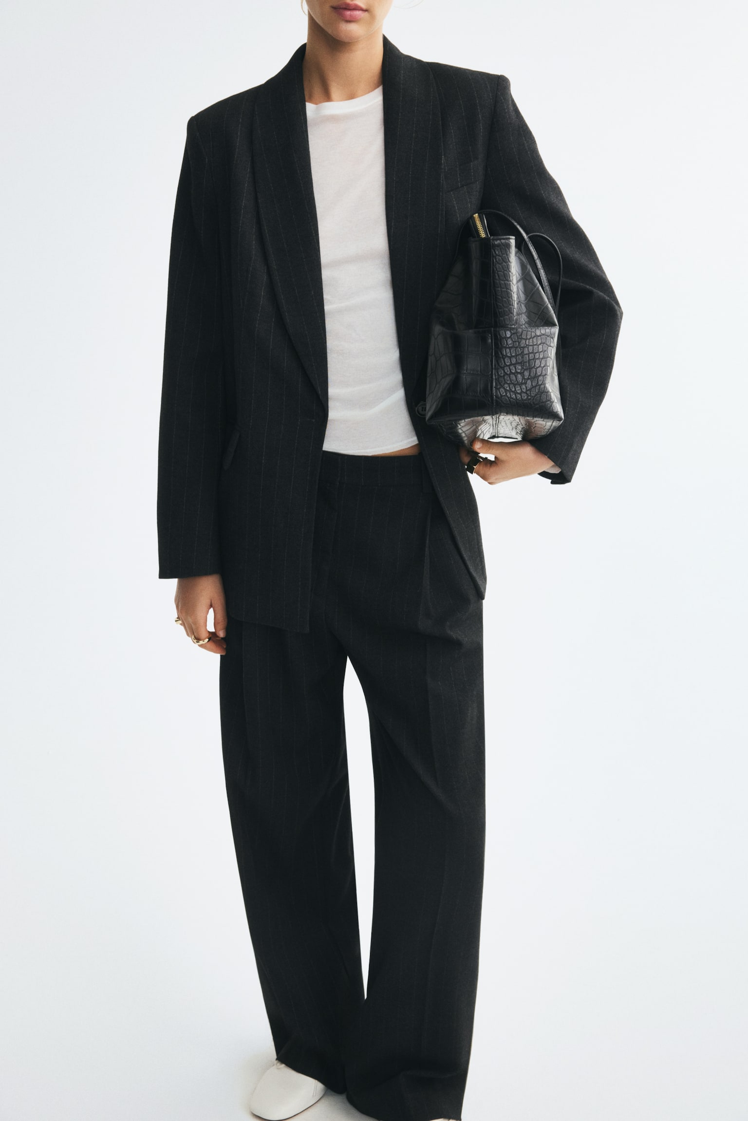 Женский пиджак H&M Single-Breasted Blazer, цвет: Тёмный серый — фото 4