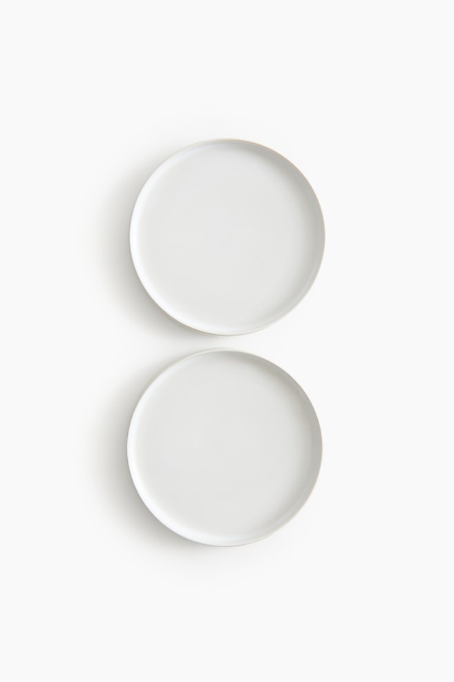 Lot de 2 assiettes moyennes en grès cérame - Blanc/Taupe/Bleu ancien/Marron - 1