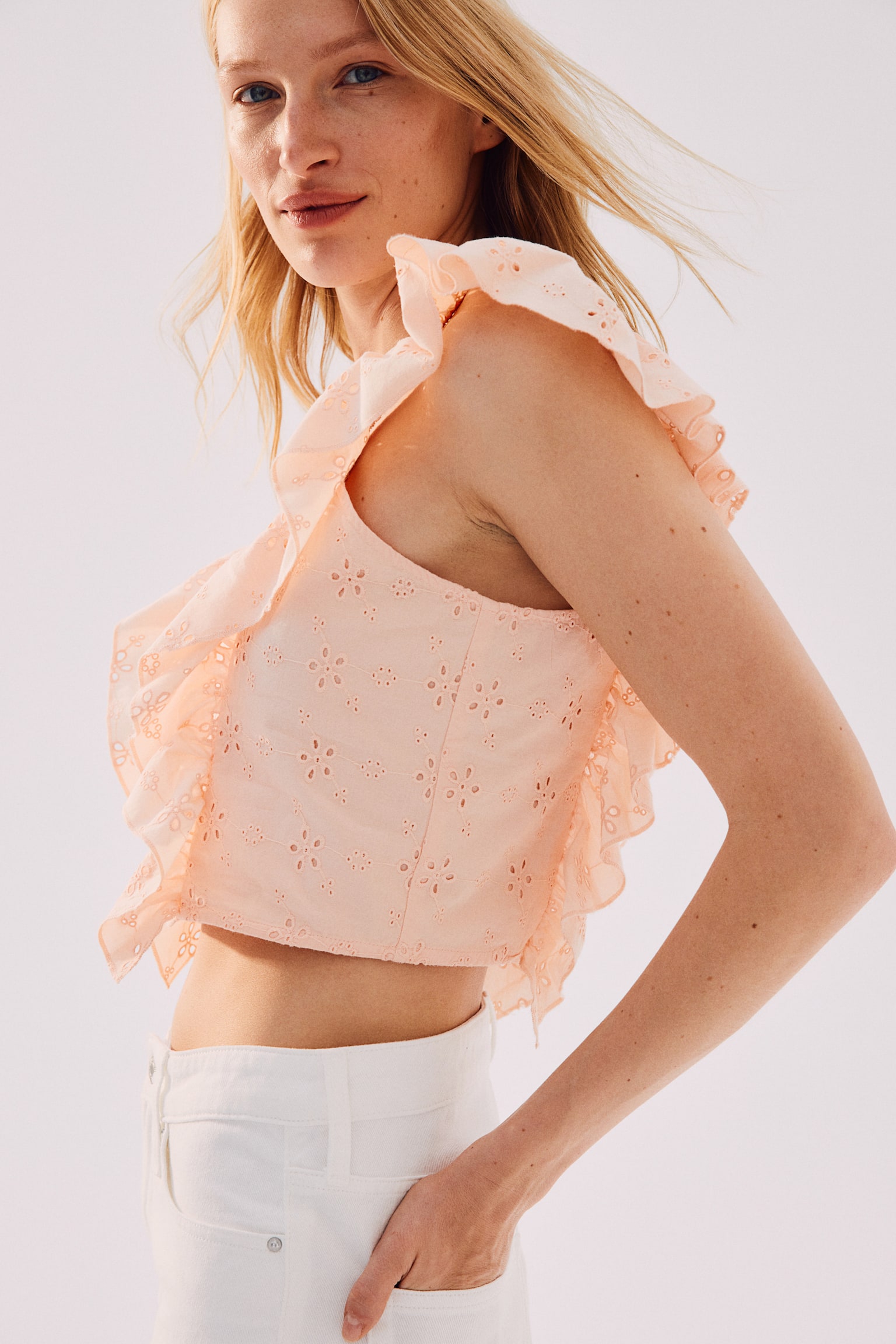 Cropped Broderie Anglaise Blouse - Powder pink - 6