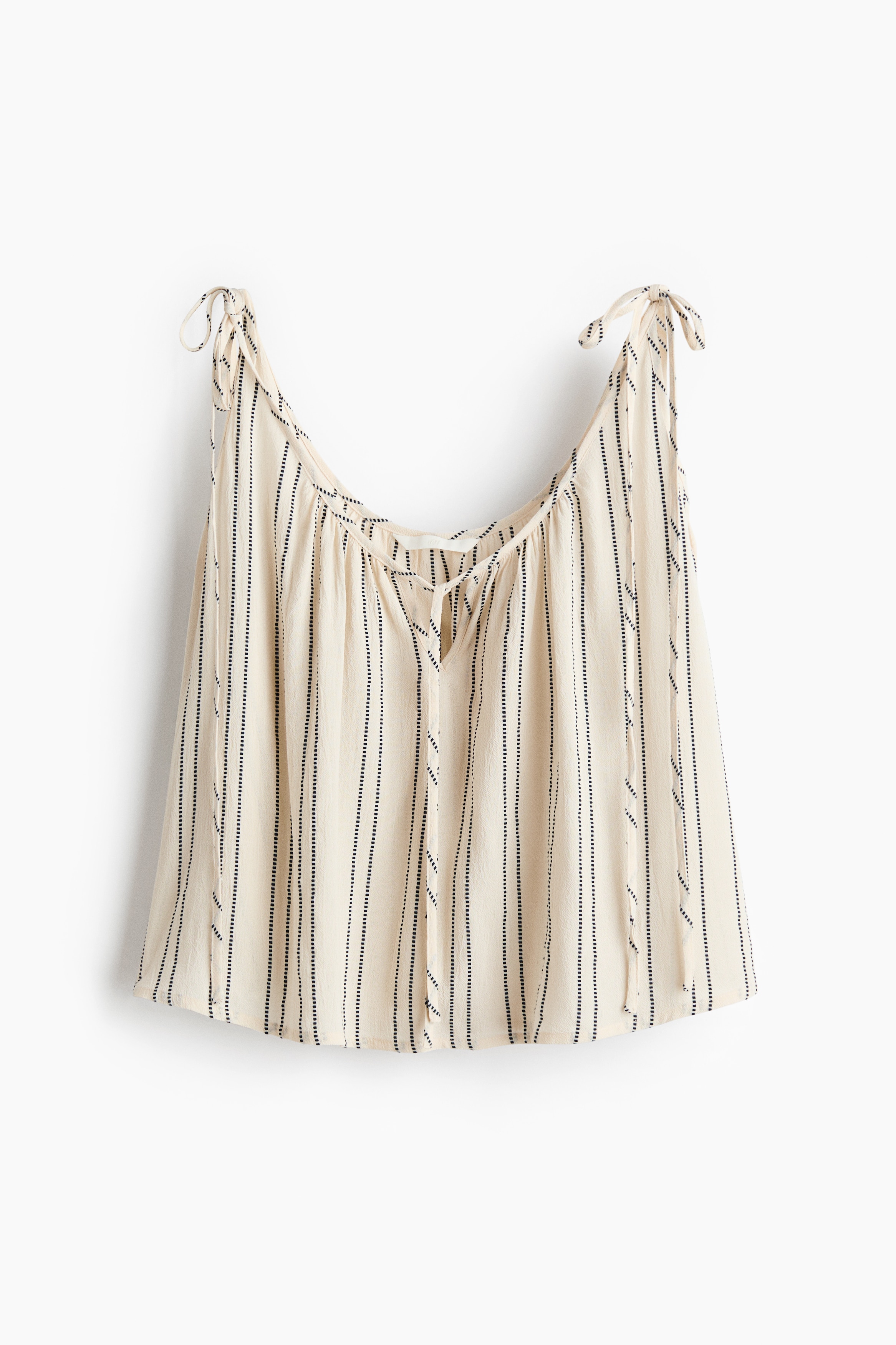 Oversized Top with Tie Shoulder Straps-Light beige/striped