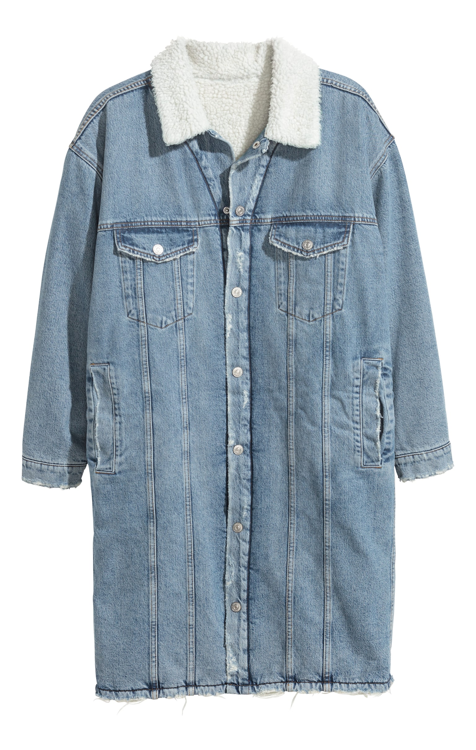 Knee-length Denim Jacket - Light denim blue - 1