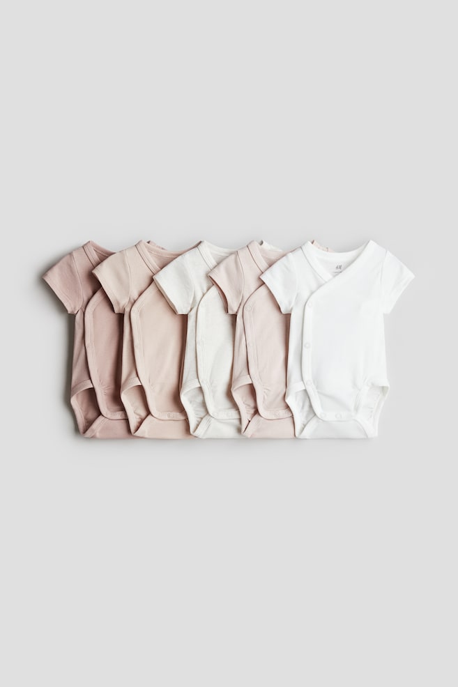 Pack de 5 bodies de algodón - Rosa claro/Rosa empolvado/Turquesa/Osos de peluche/Beige/Blanco/Rosa empolvado claro/Floral - 1