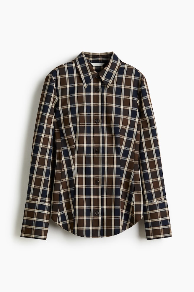 Fitted twill shirt - Khaki green/Checked - 1