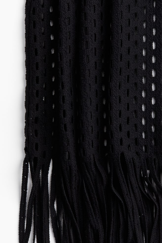 Crochet-look fringe-trimmed knitted dress - Black/Cream - 2