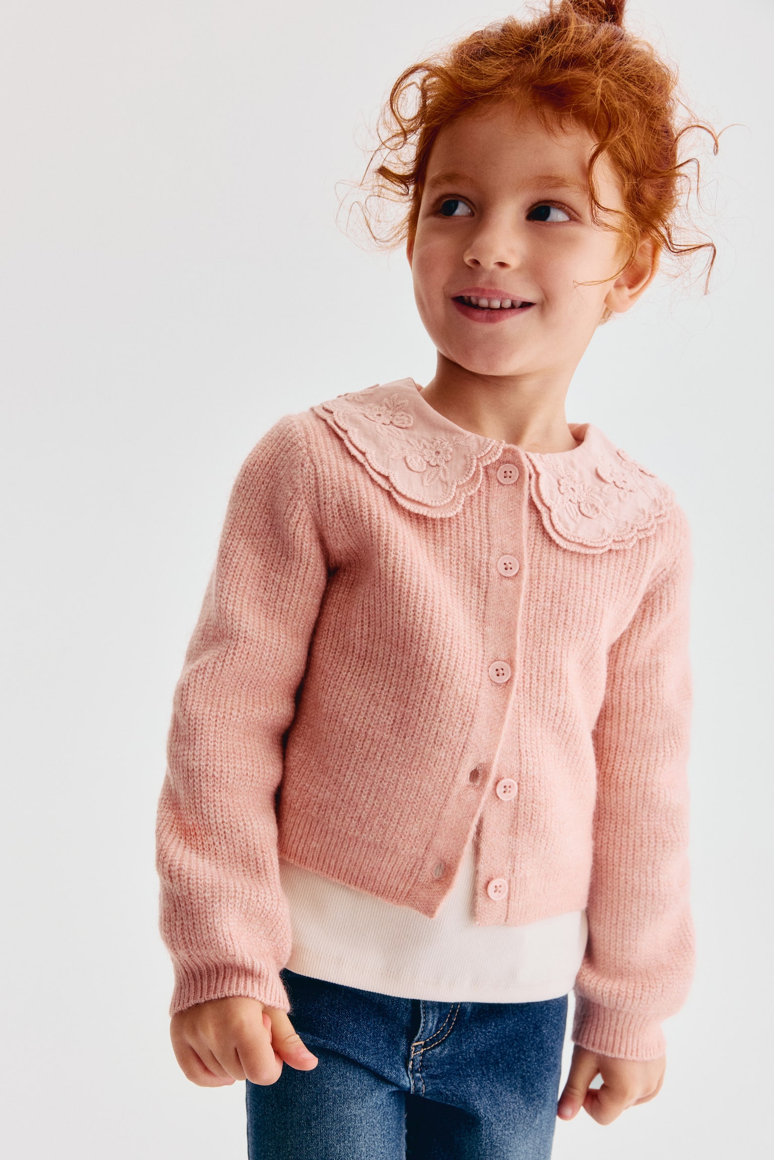 Детский кардиган H&M Cardigan with Collar, цвет: Светлый пыльный розовый — фото 2