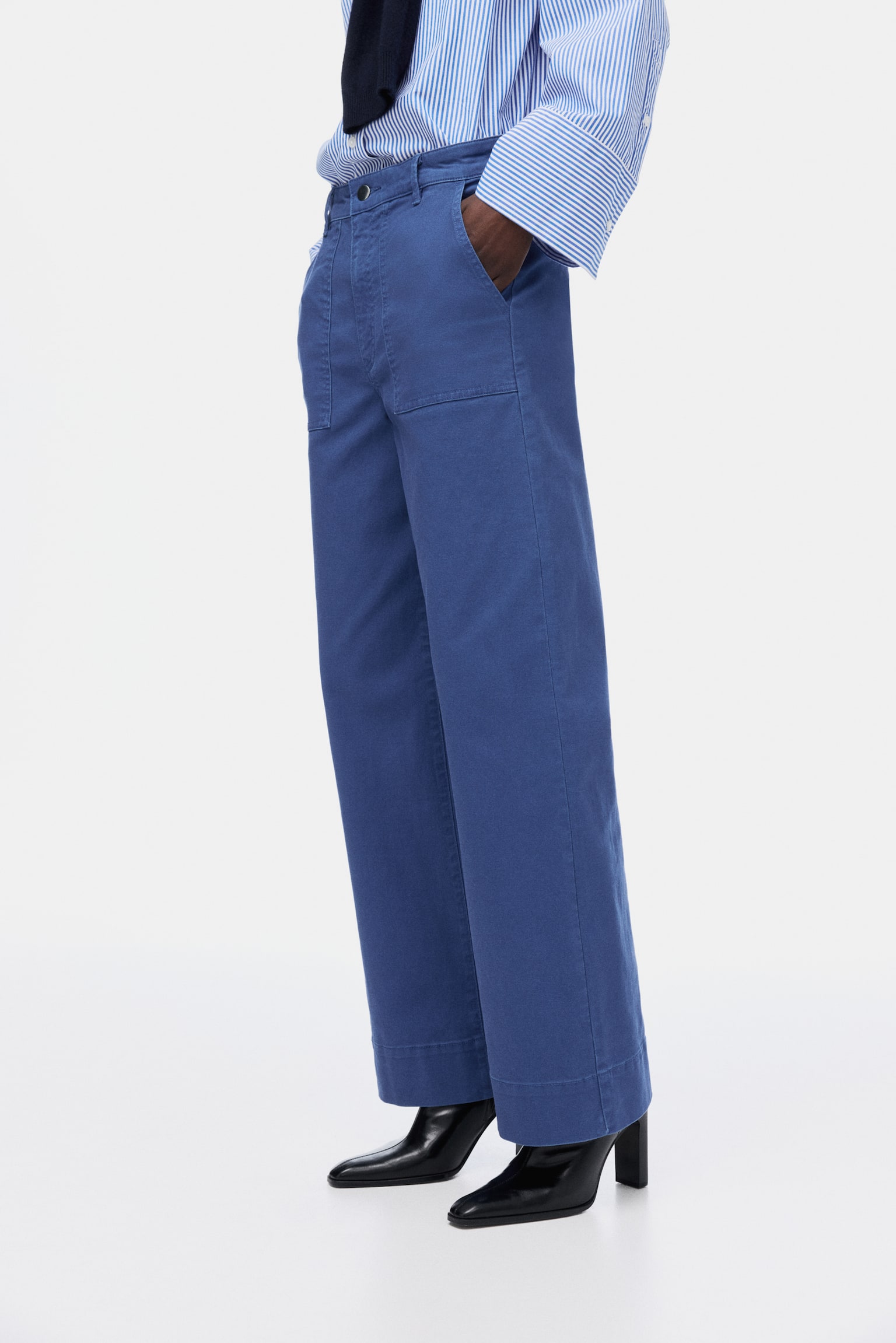 Cotton Canvas Pants - Blue/Beige - 5