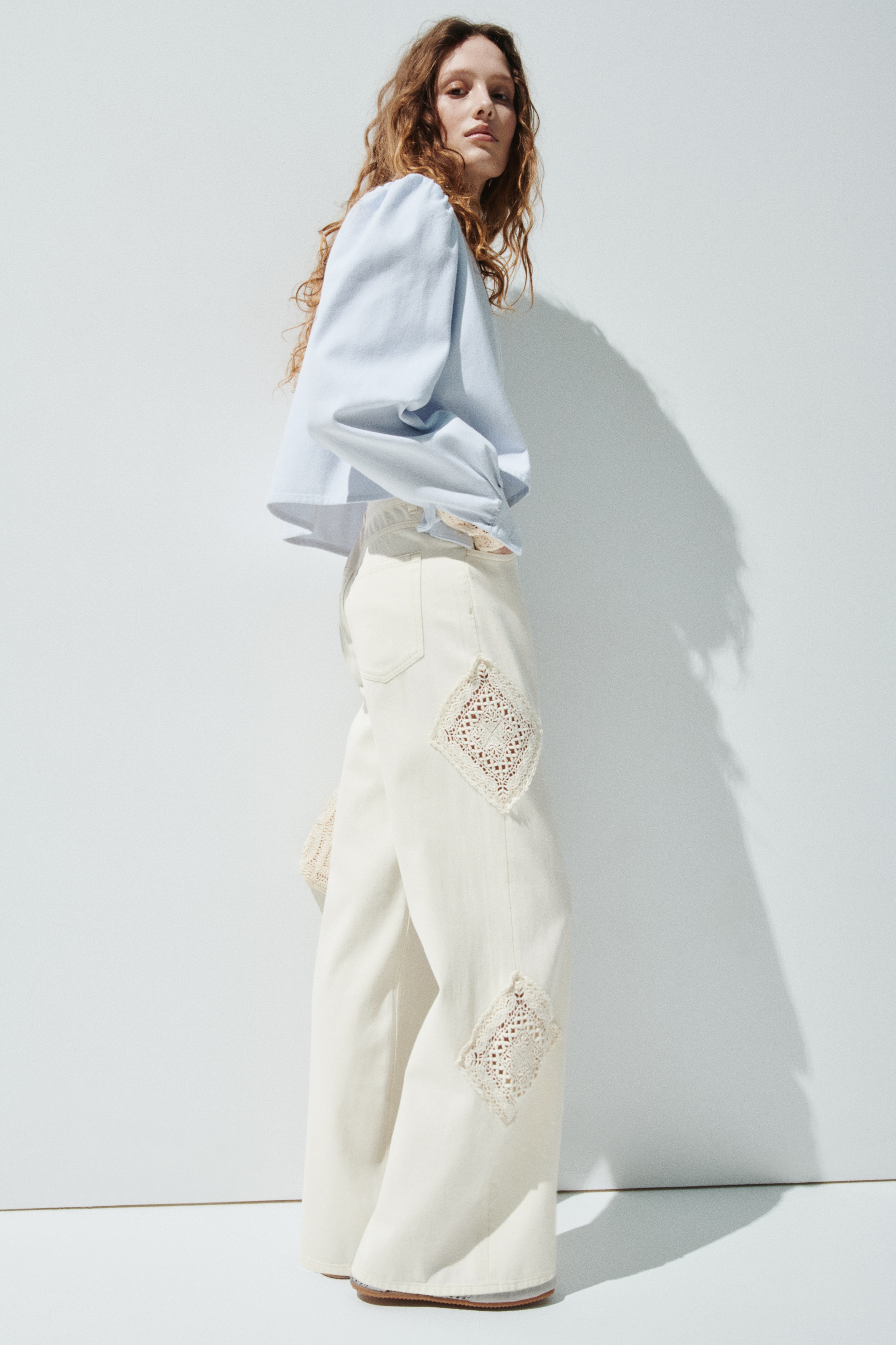 Broek met gehaakte look - Lichtbeige