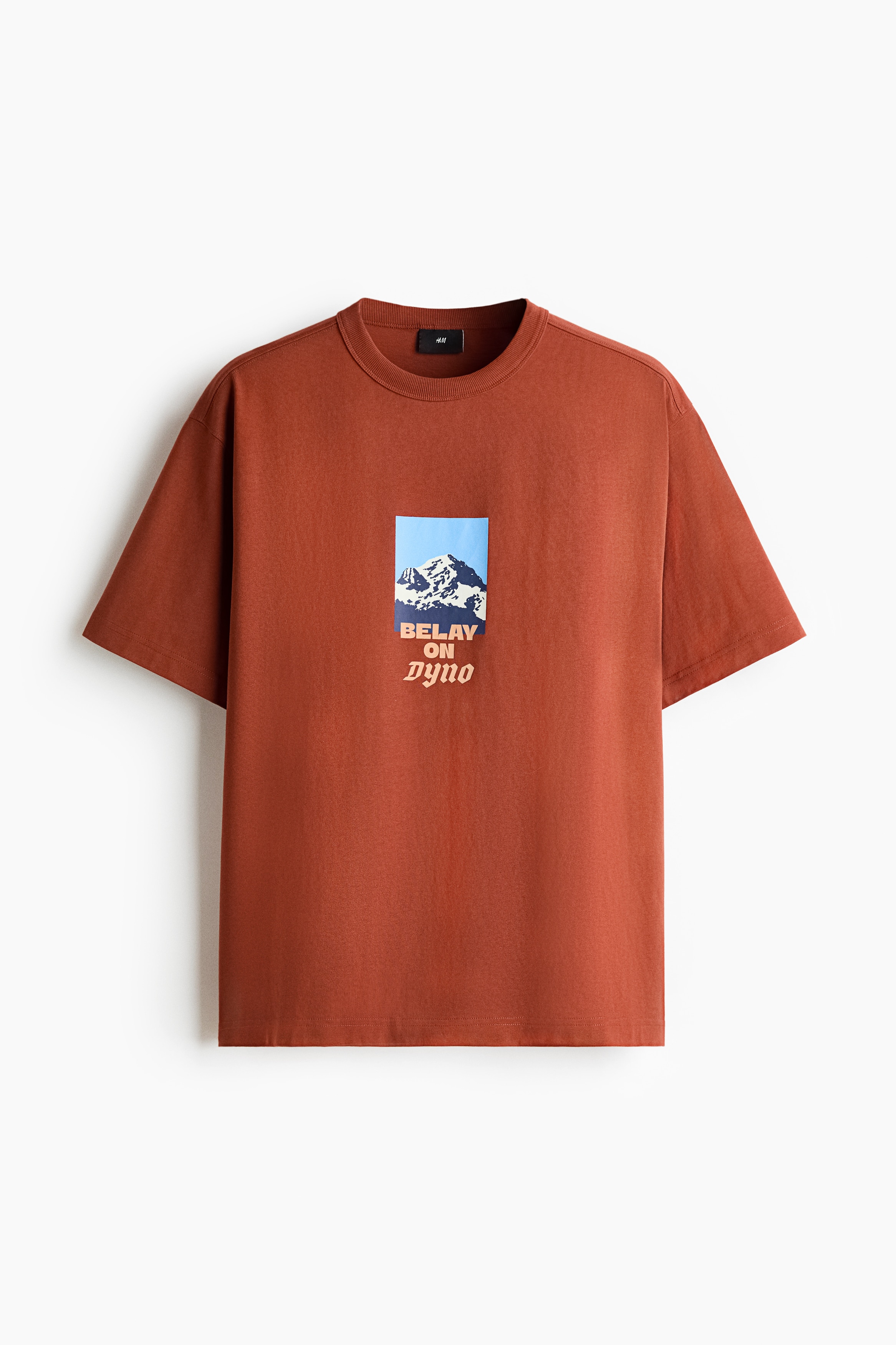 Loose Fit Printed Cotton T-shirt - Rust brown/Belay on Dyno/White/Challenge