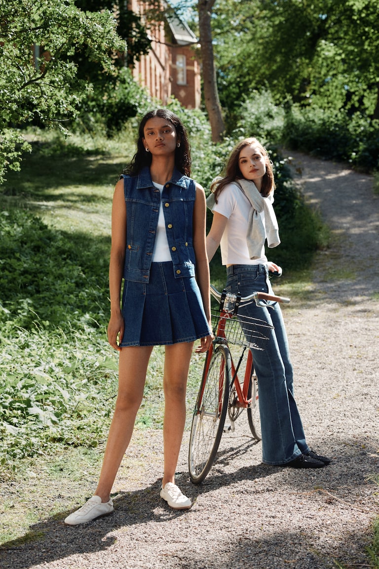 Waisted Skirts Short Pleated Skirt H&m Pleated Denim Skirt