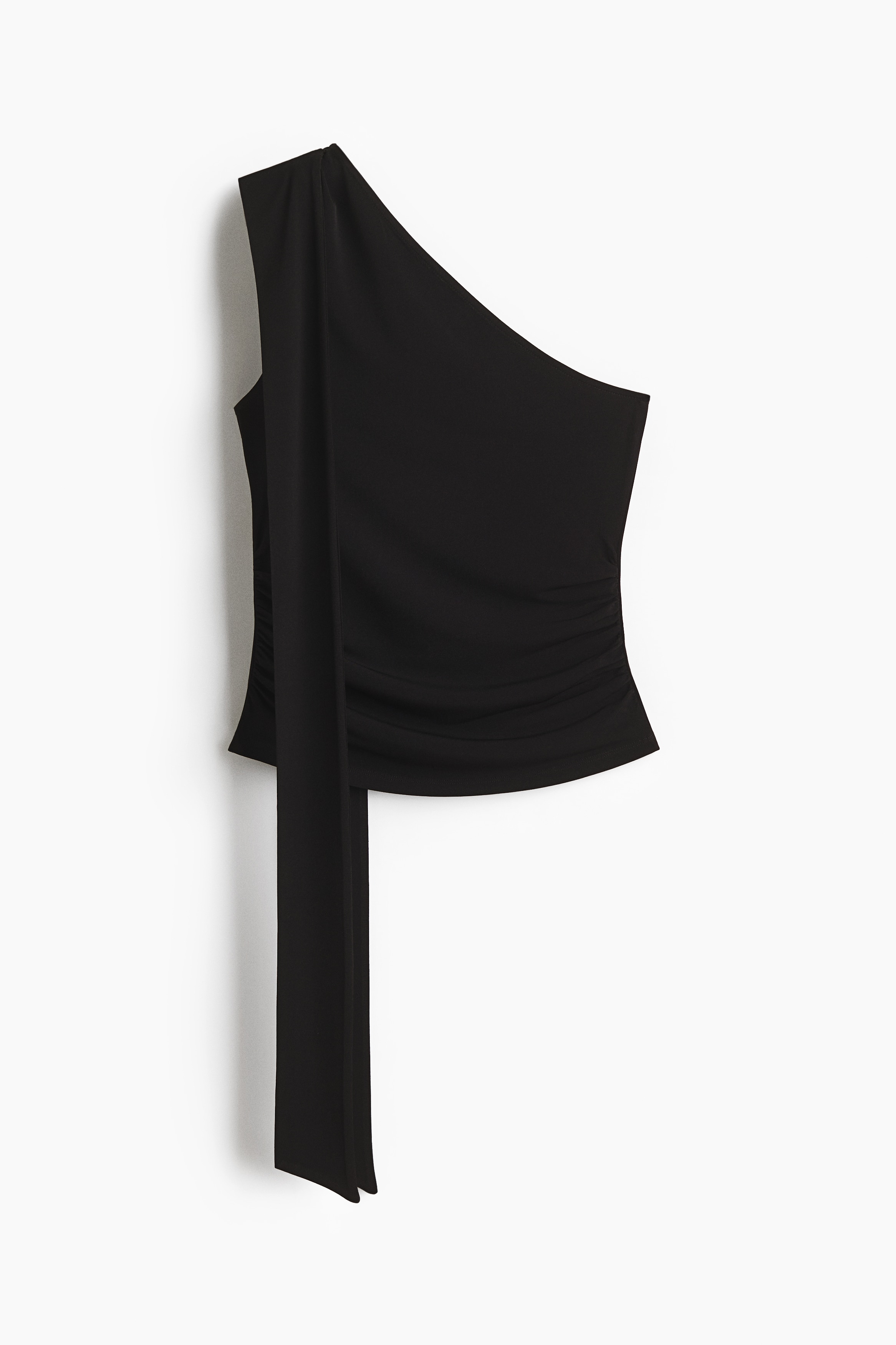 Top drapeado de un hombro - Negro