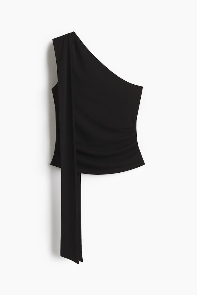 Draped One-Shoulder Top - Black - 1