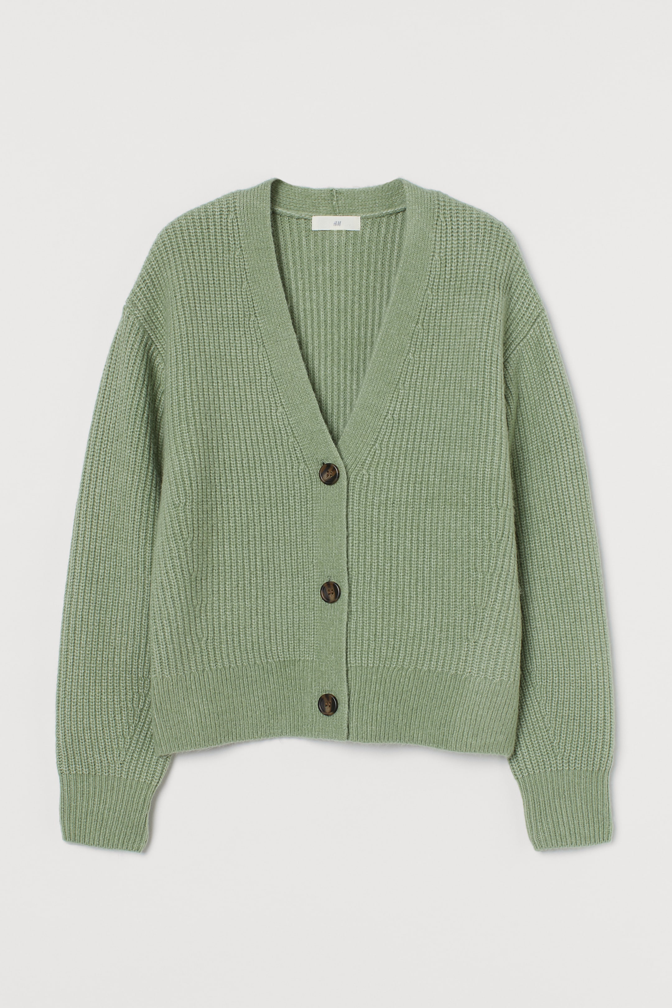 Rib-knit cardigan - V-neck - Long sleeve - Green - Ladies | H&M GB