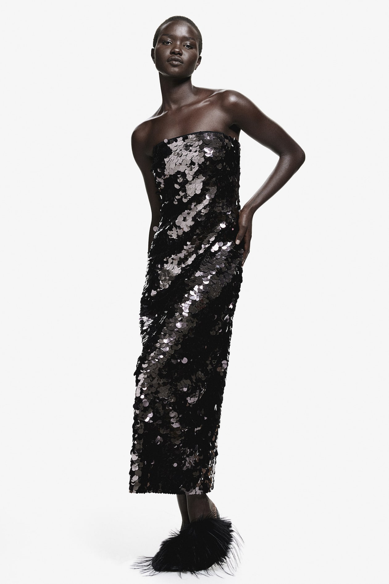 Black Sequin Sequin Bandeau Midi Dress Lavish Alice Bandeau Midi