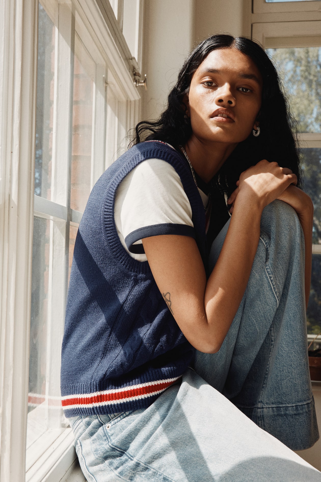 H&m Chaleco De Pelo Azul Marino Chaleco En Tejido Trenzado