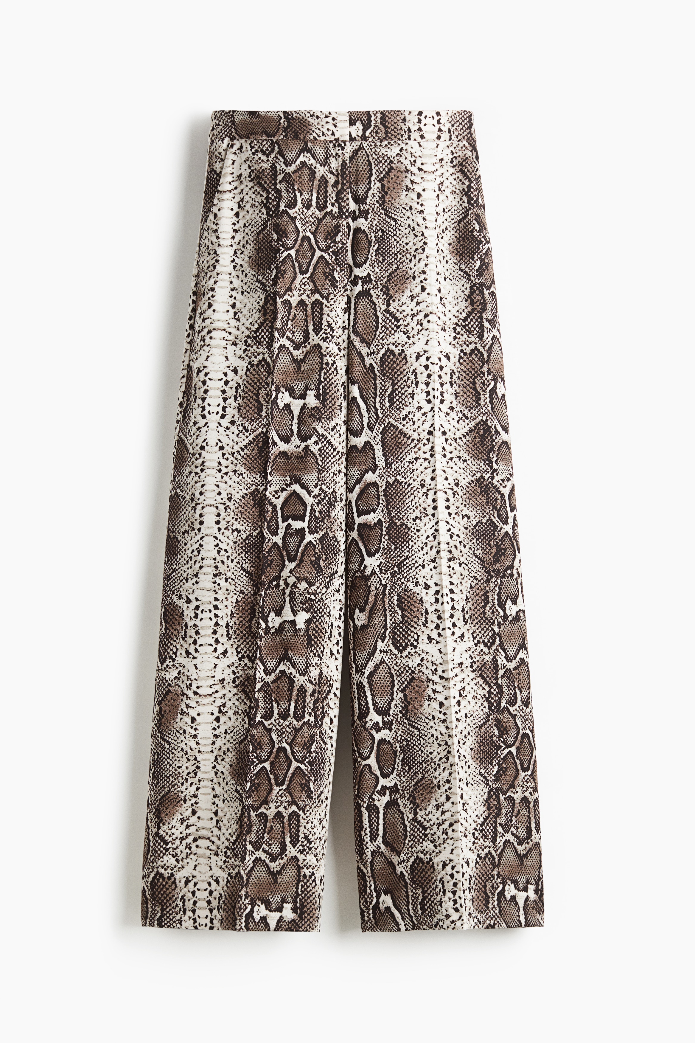 Stylede bukser med vide ben - Muldvarp/Slangeskindsmønster/Hvid/Lys beige