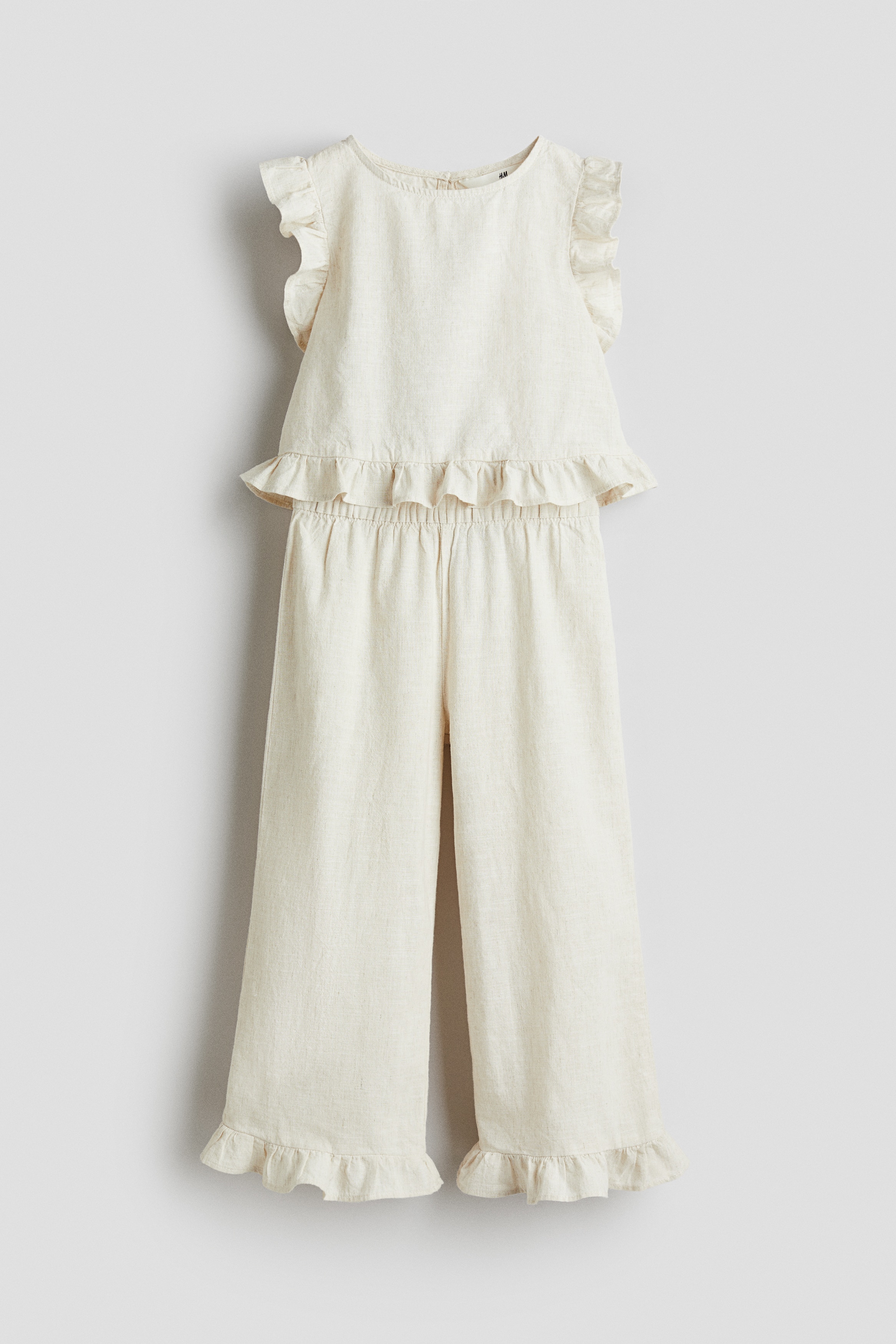 Conjunto de 2 piezas en mezcla de lino - Beige claro/Rosa