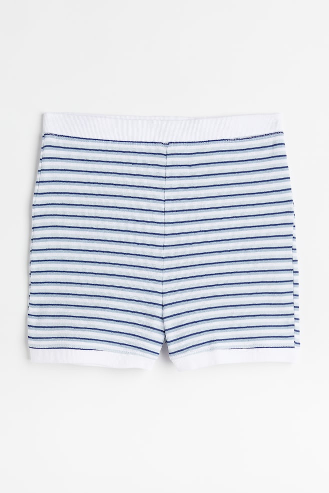 High-waisted jersey shorts - Light blue/Striped - 1