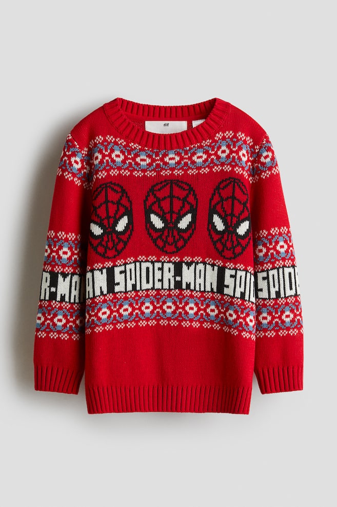 Pullover in maglia di cotone jacquard - Rosso/Marvel Comics/Giallo senape/SmileyWorld® - 1