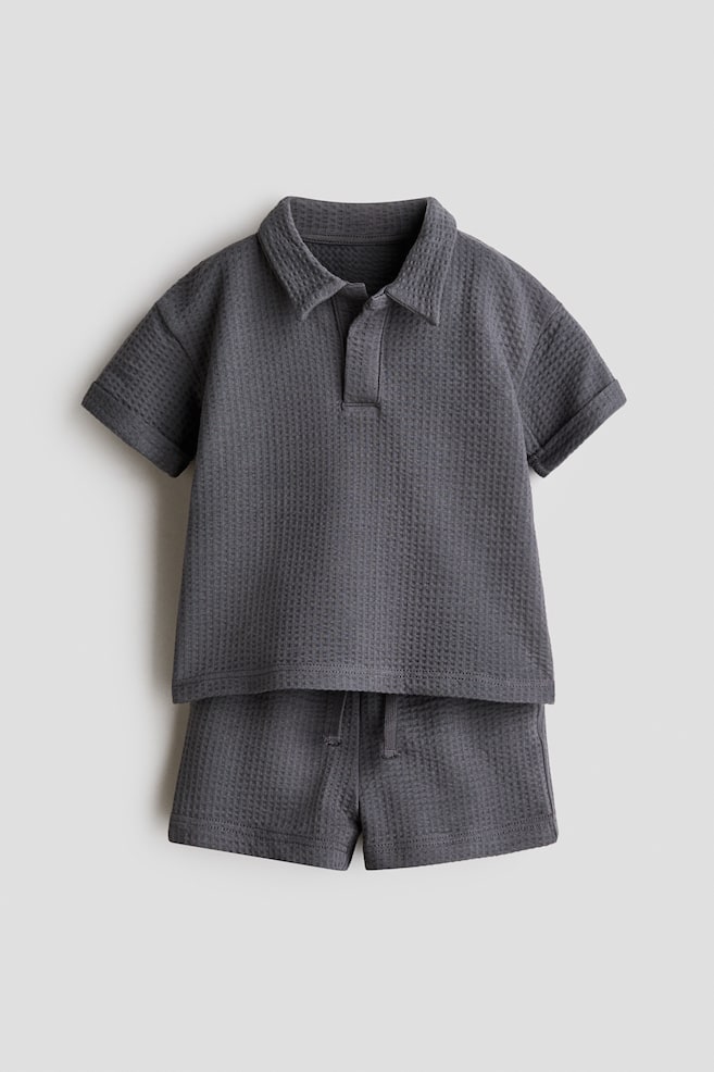 2-Piece Waffled Cotton Set - Dark gray/Light blue - 1