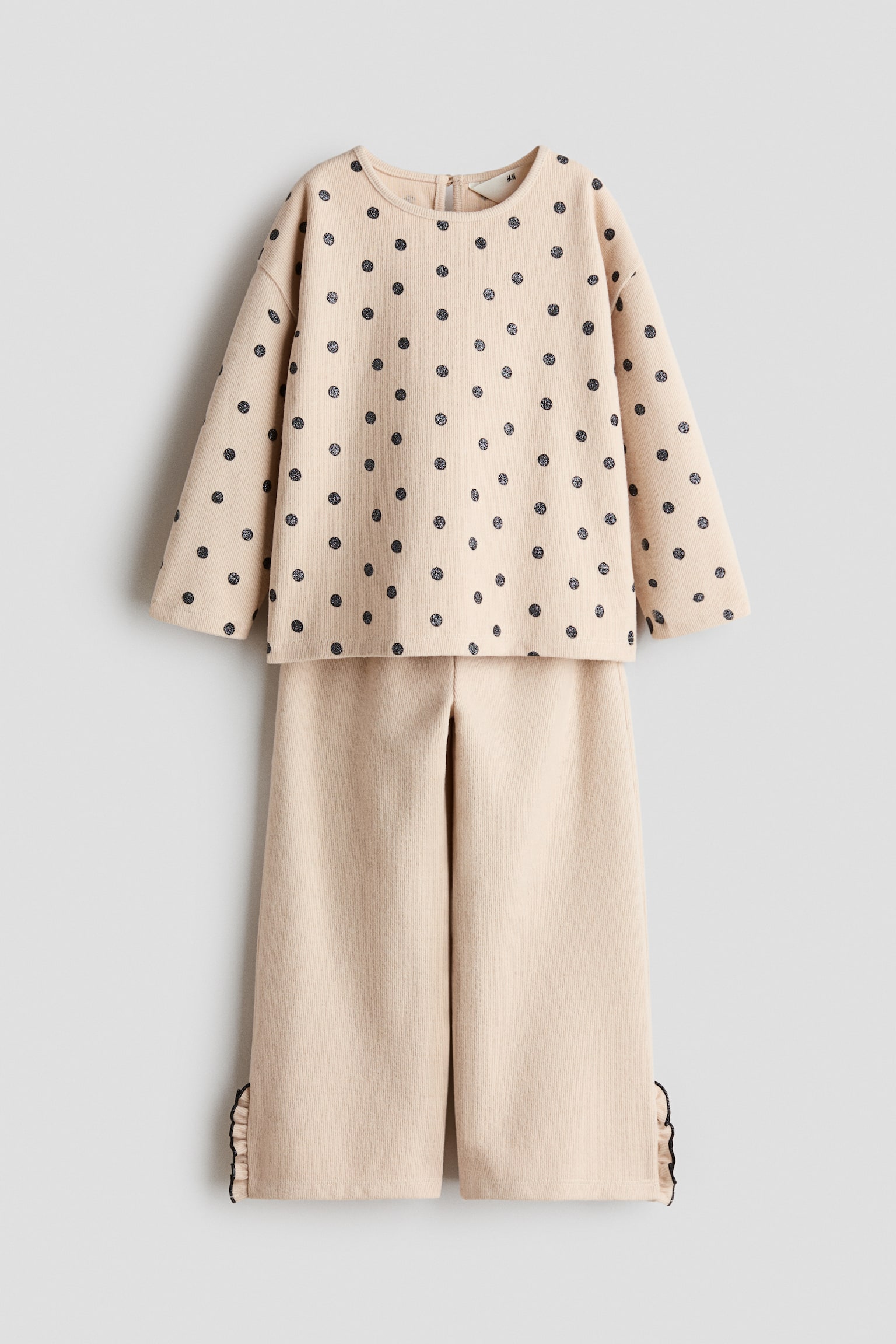 2-piece top and joggers set - Light beige/Polka dot