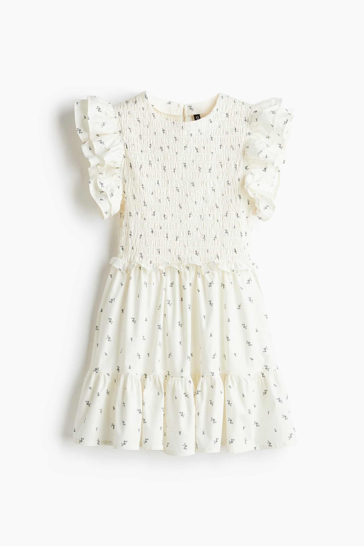 Женское платье H&M Flutter-Sleeved Poplin, цвет: Кремовый / С принтом — фото 1