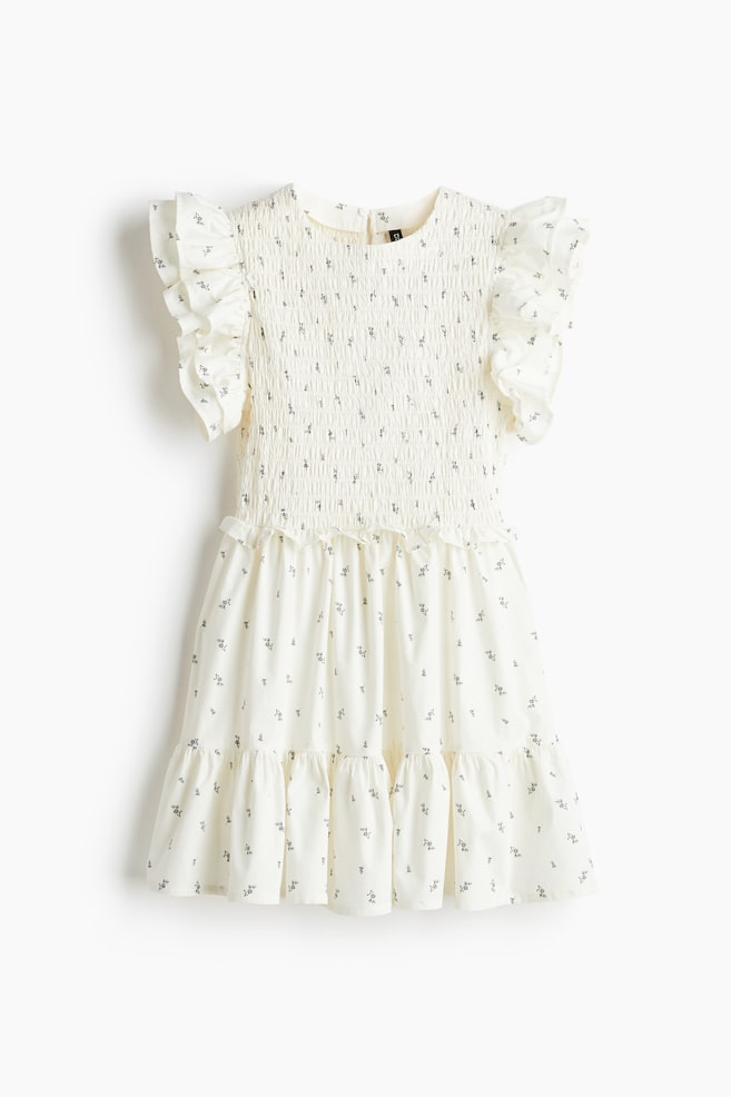 Flutter-Sleeved Poplin Dress - Cream/floral - 1