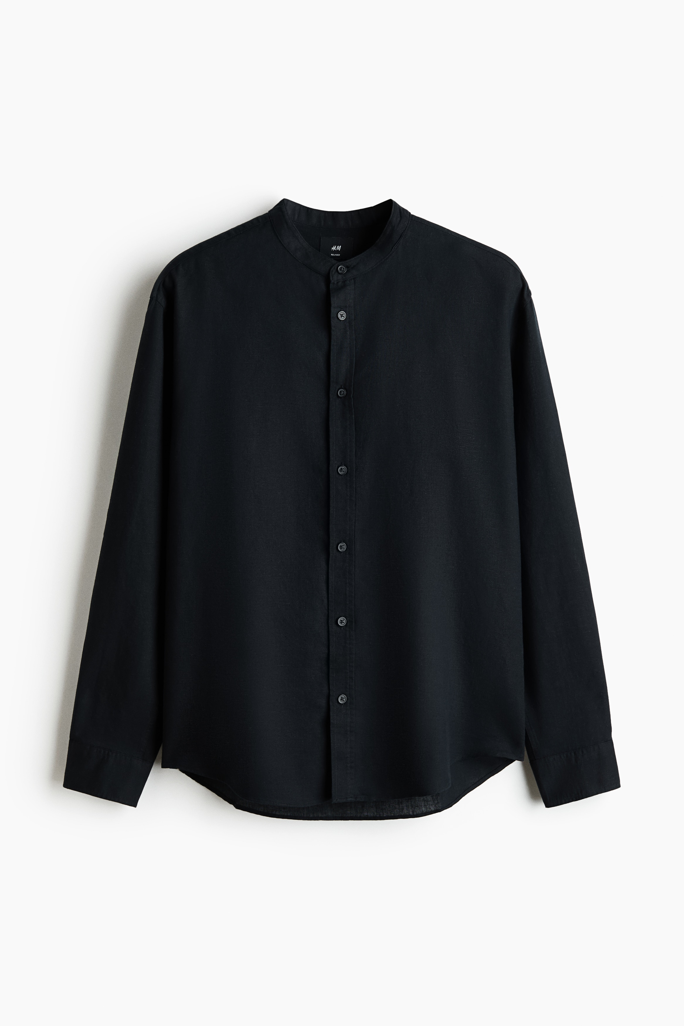 Skjorta i linmix Relaxed Fit - Svart/Khakigrön/Ljusbeige/Vinröd/Vit